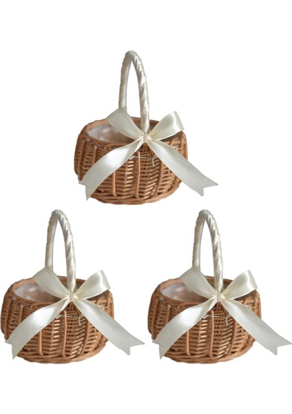 3x Dokuma Çiçek Sepeti Rattan Depolama Sepeti Çiçek Kız El Sepeti Yay ile El Yapımı Çiçek Sepeti, L (Yurt Dışından)