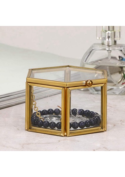 2x Cam Vintage Mücevher Kutusu Altın Geometrik Takı Ekran Organizatör Kutusu Depolama Için Ev Dekoratif Kutu (Küçük) (Yurt Dışından)