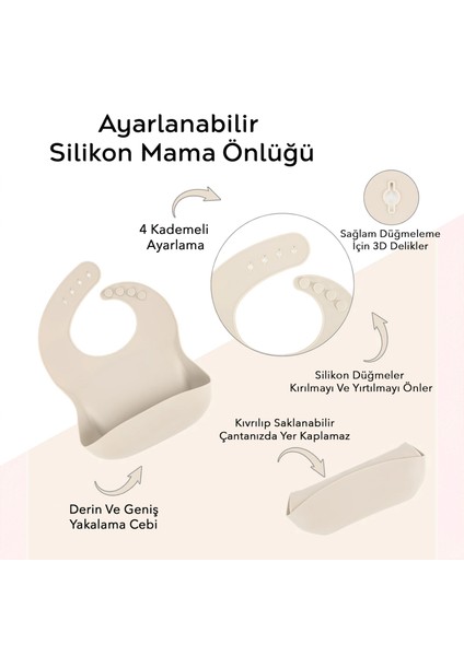 3'lü Silikon Beslenme Seti - Silikon Mama Önlüğü Kulplu Bardak Vakum Tabanlı Tabak