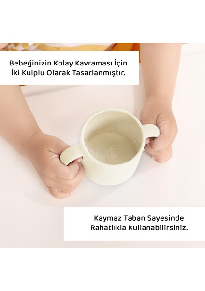 3'lü Silikon Beslenme Seti - Silikon Mama Önlüğü Kulplu Bardak Vakum Tabanlı Tabak