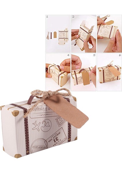 100 Adet Mini Bavul Iyilik Kutusu Parti Iyilik Şeker Kutusu, Etiketleri ve Halat ile Vintage Kraft Kağıt (Yurt Dışından) modelleri