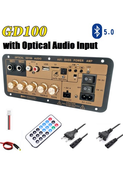 GD100 Optik Ses Girişi ile Bluetooth Amplifikatör Kurulu Hifi Karaoke Amplifikatör Ev/araba Amplifikatör Kartı (Abd Tak) (Yurt Dışından)