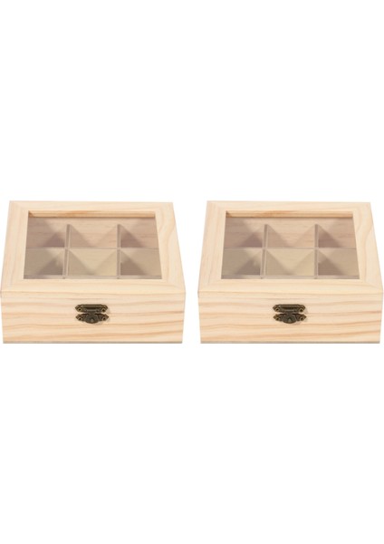 2x Ahşap Çay Poşeti Takı Organizatör Göğüs Saklama Kutusu 9 Bölme Çay Kutusu Organizatör Ahşap Şeker Paket Konteyner (Yurt Dışından)
