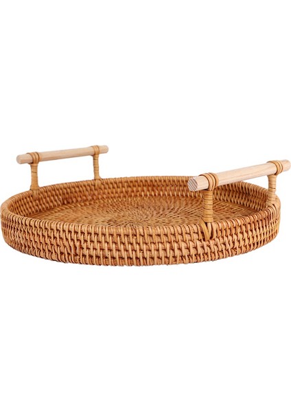 5x Rattan Saklama Tepsisi, Saplı Yuvarlak Sepet, El Dokuma, Rattan Tepsi Hasır Sepet L (Yurt Dışından)