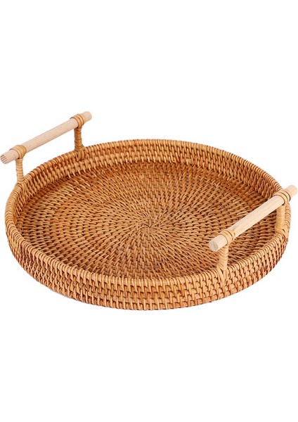 5x Rattan Saklama Tepsisi, Saplı Yuvarlak Sepet, El Dokuma, Rattan Tepsi Hasır Sepet L (Yurt Dışından)