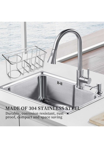 Mutfak Için Süngerlik, 3'ü 1 Arada Lavabo Caddy, Fırça, Bulaşık Havlusu, Sünger Lavabo Düzenleyici Sıvı Damlalıklı Raf (Yurt Dışından)