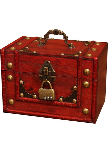 Zarif Vintage Metal Kilit Kutuları Masaüstü Depolama Mücevher Kutusu Kutuları Ahşap Korsan Hazine Sandığı Manuel Tabut Kutuları Şifre Kilidi (Yurt Dışından)