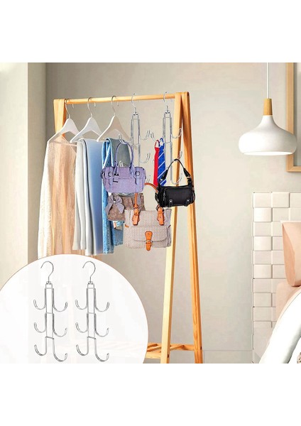 360° Dönen Çanta Askıları, Dolap Için 2 Paket Çanta Organizatörü, Gümüş Metal Çanta Tutucu Depolama Kancaları, Taşınabilir Çanta Rafları (Yurt Dışından) fiyatları