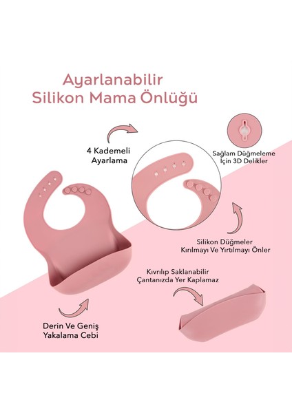 2'li Silikon Bebek Beslenme Seti - Vakum Tabanlı Mama Tabağı Ayarlanabilir Mama Önlüğü modelleri