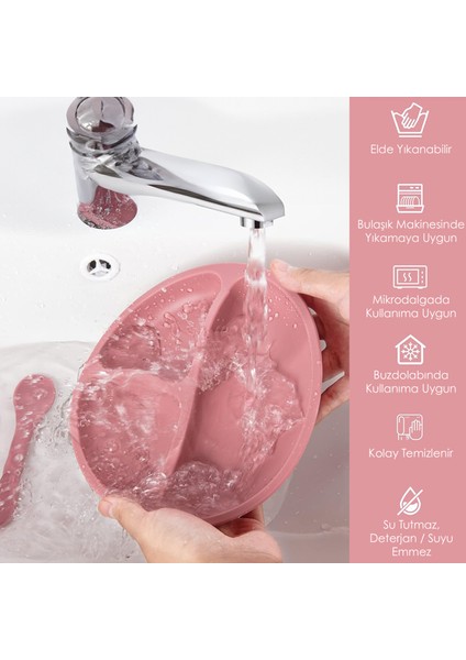 2'li Silikon Bebek Beslenme Seti - Vakum Tabanlı Mama Tabağı Ayarlanabilir Mama Önlüğü