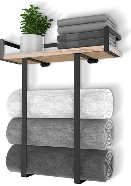 Banyo Duvara Monte Havlu Askıları, Katlanır Havlular Için Ahşap Raflı Metal Havluluk, Siyah (Yurt Dışından) fiyatları