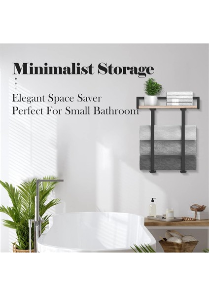 Banyo Duvara Monte Havlu Askıları, Katlanır Havlular Için Ahşap Raflı Metal Havluluk, Siyah (Yurt Dışından) modelleri