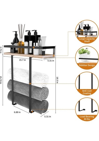 Banyo Duvara Monte Havlu Askıları, Katlanır Havlular Için Ahşap Raflı Metal Havluluk, Siyah (Yurt Dışından) fırsatları