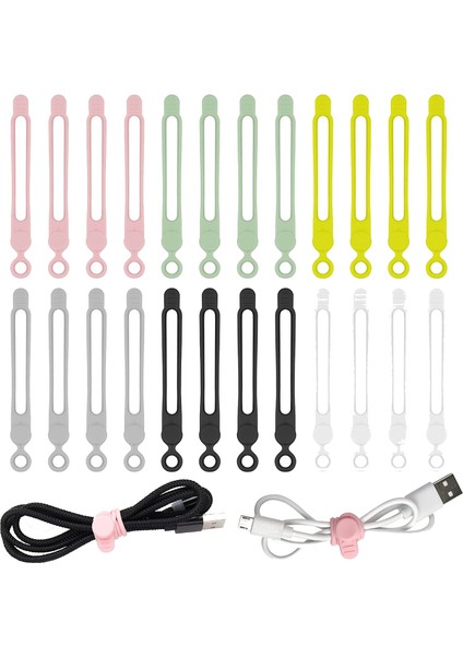 24 Paket Yeniden Kullanılabilir Kablo Bağları, 4,2 Inç Ayarlanabilir Silikon Kablo Askıları, Kablo Düzenleyici, Kordon Sarma ve Kanca Döngüsü (24 Paket) (Yurt Dışından)