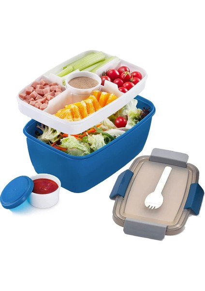 Yetişkin Öğle Yemeği Kutusu, 2000 Ml, Bölmeli Öğle Yemeği Kutusu, 2 Katlı Salata Kutusu, Büyük, Sürdürülebilir, Sızdırmaz Mavi (Yurt Dışından)