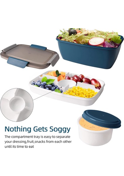 Yetişkin Öğle Yemeği Kutusu, 2000 Ml, Bölmeli Öğle Yemeği Kutusu, 2 Katlı Salata Kutusu, Büyük, Sürdürülebilir, Sızdırmaz Mavi (Yurt Dışından) indirimleri