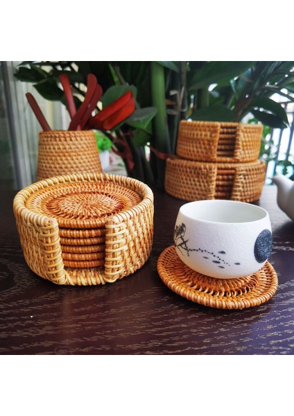 6 Parçalı Set Rattan Çay Altlığı Çay Töreni Pot Tutucu Rattan Kase Pedi Pot Pedi Pot Pedi Isı Yalıtım Pedi (Yurt Dışından)