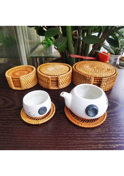 6 Parçalı Set Rattan Çay Altlığı Çay Töreni Pot Tutucu Rattan Kase Pedi Pot Pedi Pot Pedi Isı Yalıtım Pedi (Yurt Dışından)