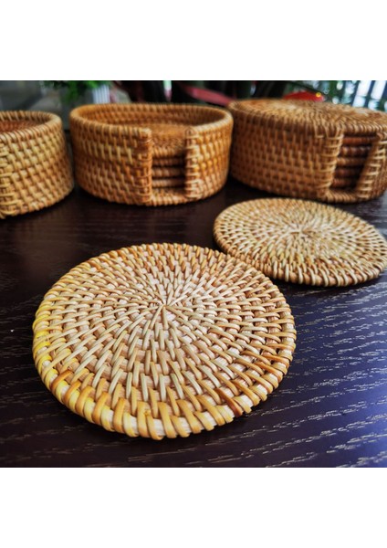 6 Parçalı Set Rattan Çay Altlığı Çay Töreni Pot Tutucu Rattan Kase Pedi Pot Pedi Pot Pedi Isı Yalıtım Pedi (Yurt Dışından)