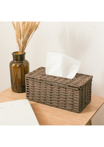 2x Rattan Doku Kutusu, Vintage Peçetelik, Kasa Dağınıklığı Saklama Kabı Kapağı, Oturma Odası Masası Dekorasyonu (Bej) (Yurt Dışından)