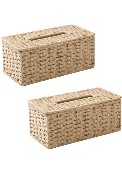 2x Rattan Doku Kutusu, Vintage Peçetelik, Kasa Dağınıklığı Saklama Kabı Kapağı, Oturma Odası Masası Dekorasyonu (Bej) (Yurt Dışından) fiyatları