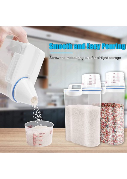 2x Pirinç Tahıl Kabı Depolama - Hava Geçirmez Kuru Gıda Kabı Depolama Plastik Küçük Pirinç Dağıtıcı, Ölçüm Kabı ile (Yurt Dışından) indirimleri