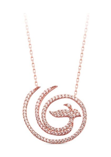 925 Ayar Rose Kaplamalı Siyah Taşlı Anka Kuşu Gümüş Kolye fiyatları