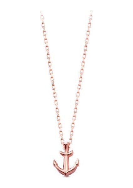 925 Ayar Rose Kaplamalı Minimal Çapa Gümüş Kolye