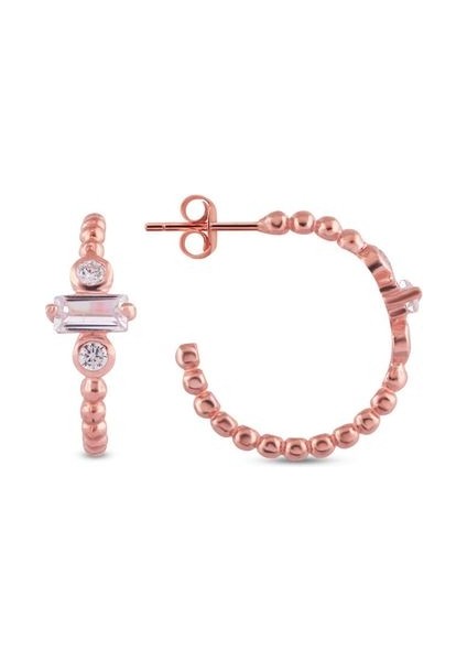 925 Ayar Rose Kaplamalı Beyaz Taşlı 2 cm Top Halka Gümüş Küpe