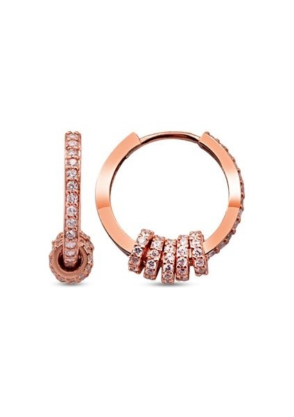 925 Ayar Rose Kaplamalı Beyaz Taşlı 5 Minimal Halkalı Gümüş Küpe