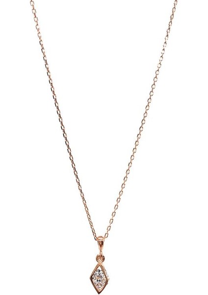 925 Ayar Rose Kaplamalı Beyaz Taşlı Karo Gümüş Kolye