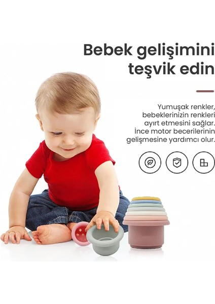 Silikon Kule Oyuncak - 7 Parça Istifleme Oyun Kulesi