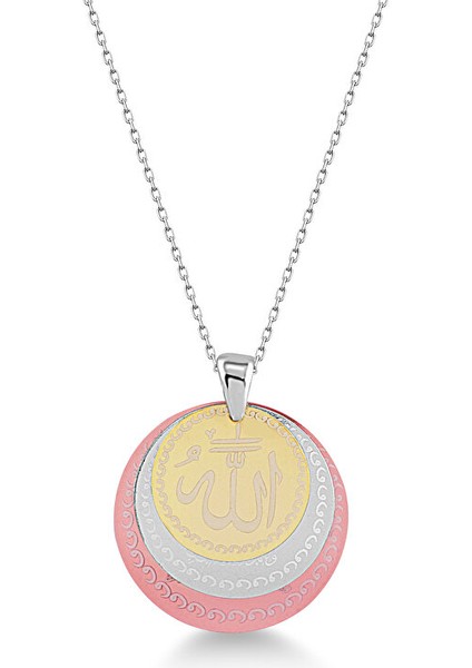 925 Ayar Üç Renkli Dualı Yazılı Gümüş Kolye