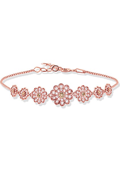 925 Ayar Rose Kaplamalı Beyaz Zirkon Taşlı Papatya Gümüş Bileklik