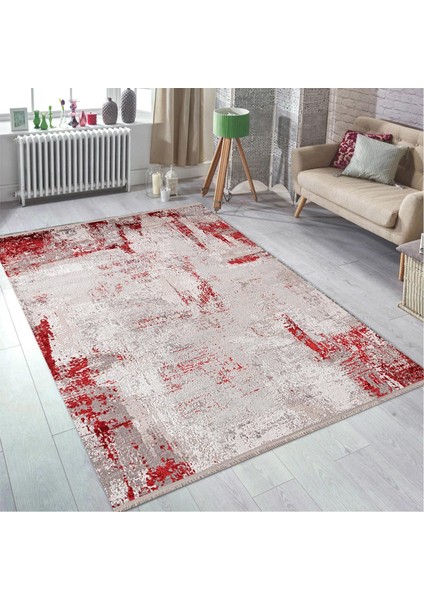 Doku 1090 Gri Kırmızı Modern Salon Halısı
