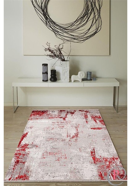 Doku 1090 Gri Kırmızı Modern Salon Halısı
