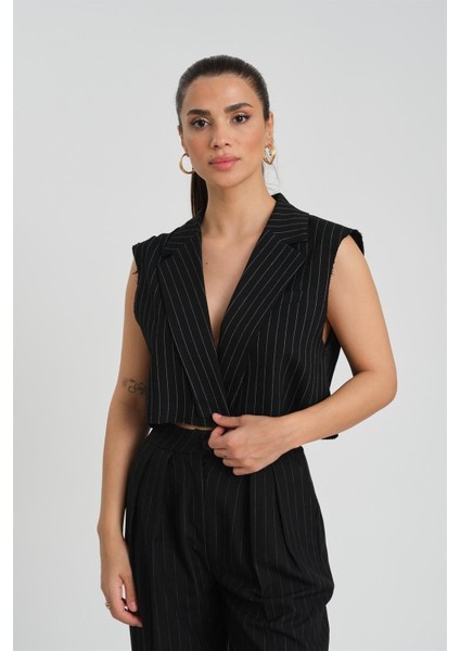 Kadın Çizgili Yelek Pantolon Alt Üst Takım modelleri