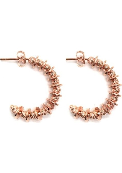 925 Ayar Rose Kaplamalı Yuvarlak Pullu Dorika Taşlı Halka Gümüş Küpe