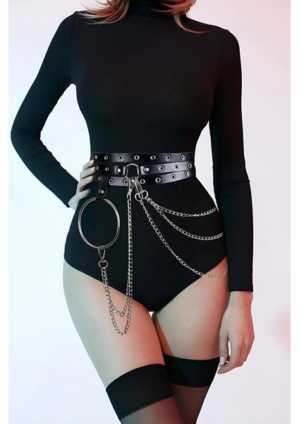 Zincirli Deri Harness - 731 Brnm [gymberq]