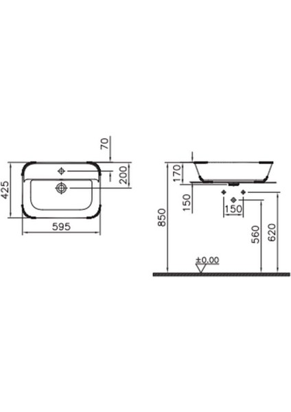 Geo Dikdörtgen Çanak Lavabo Mat Bej, 60 cm 7426B020-0001