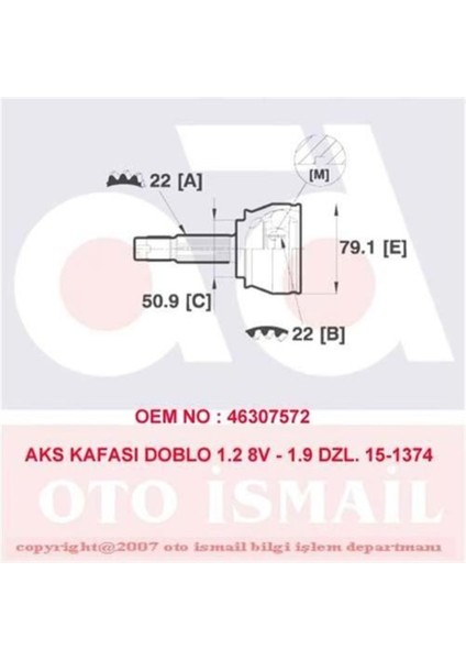 607-374 607-374 Aks Kafası Dış Doblo 01- 1.2 8V 1.9d