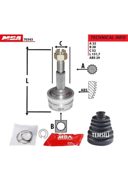 Mga 70343 70343 Aks Kafası Dış Corsa B C 00- 1.2 1.0 22×28×52