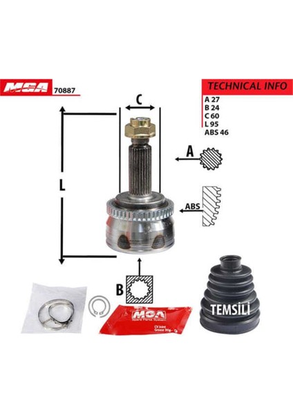 70887 70887 Aks Kafası Dış Absli Elantra 12-14 At