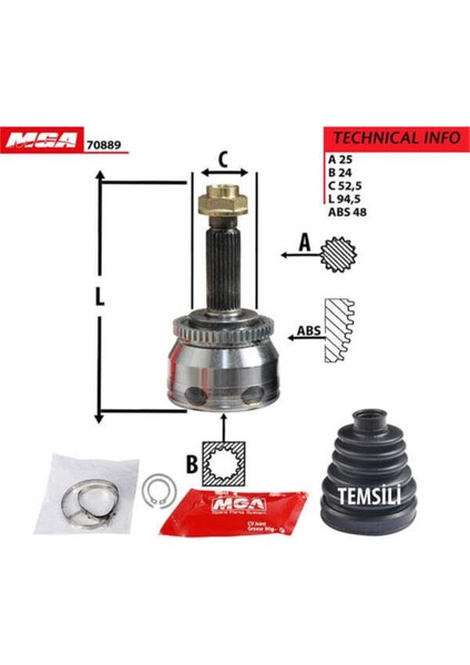 70889 70889 Aks Kafası Dış Absli Accent Blue 12-14 At