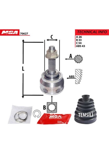 70627 70627 Aks Kafası Dış Absli 43D Carisma 00-06 1.9 Dıd 26 Dıs 26×33×54