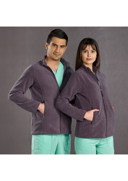 Füme Polar Ceket Hastane Beyaz Doktor Hemşire Kışlık Ceket