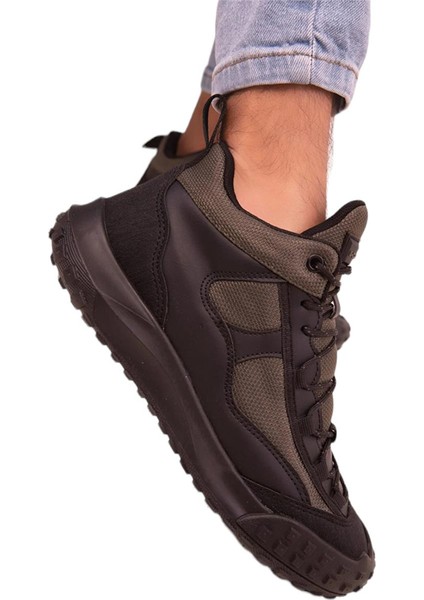Deri Görünümlü Erkek Trekking & Outdoor Bot Ayakkabı Siyah - Haki modelleri
