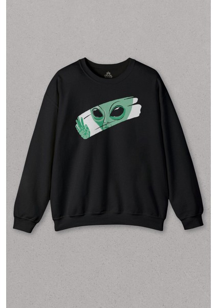 Unisex Sweatshirt Ufo Uzaylı Yeşil E.t. Nasa Gezegen Baskılı Sweat