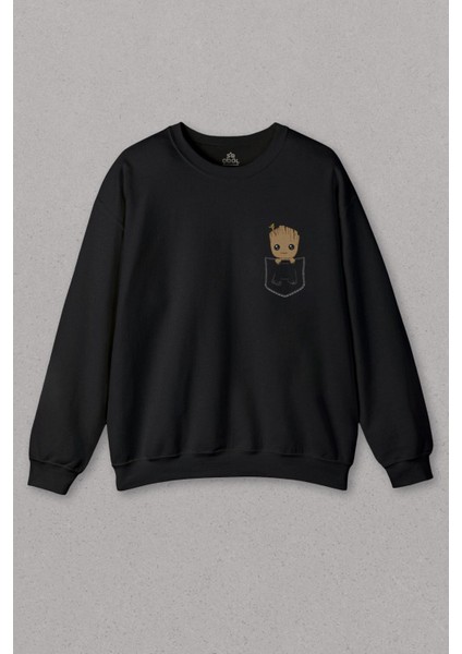 Unisex Sweatshirt Bebek Groot Marvel Galaksinin Koruyucuları Cep Baskılı Sweat