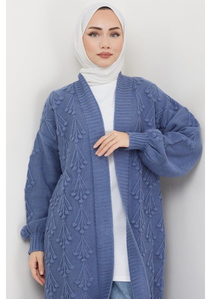 Kiraz Desenli Uzun Triko Hırka İndigo HM2334 fırsatları